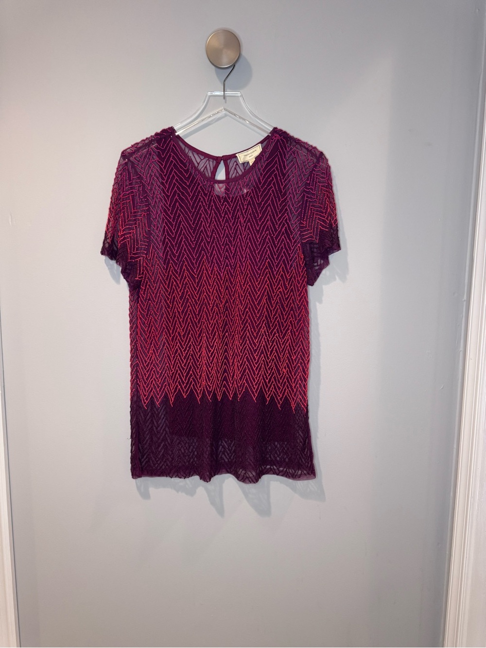 Anthropologie Moulinette Soeurs Beaded Corinne Chevron Lace Top - Burgundy Pink